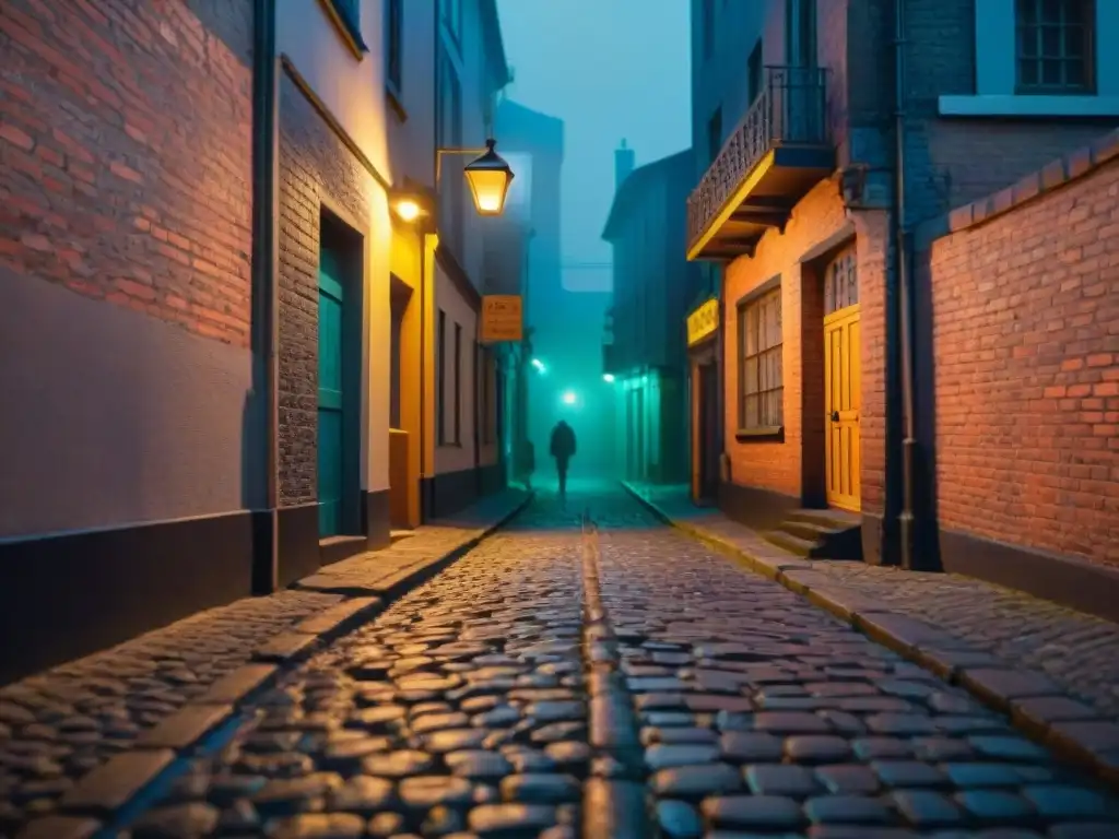 Atmósfera de cine noir en callejón nocturno iluminado por farola, evocando el éxito del cine detectivesco actual
