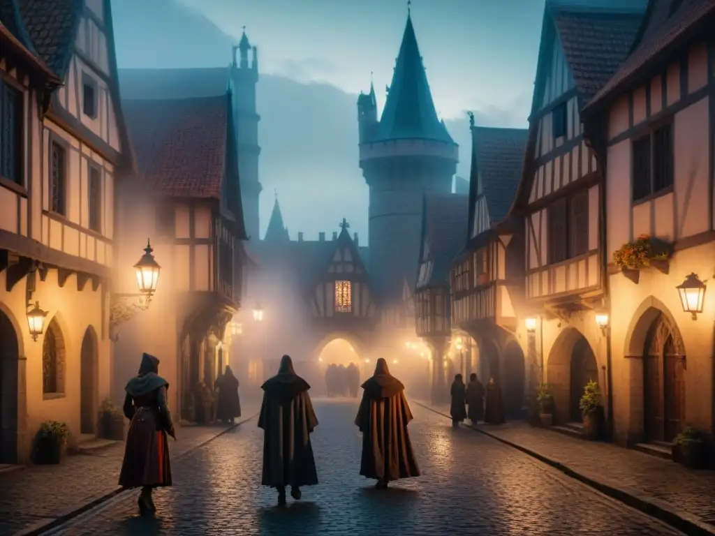 Atmósfera de misterio en una ciudad medieval ficticia
