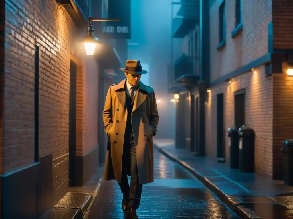 Un callejón nocturno en la ciudad, iluminado por luces de neón