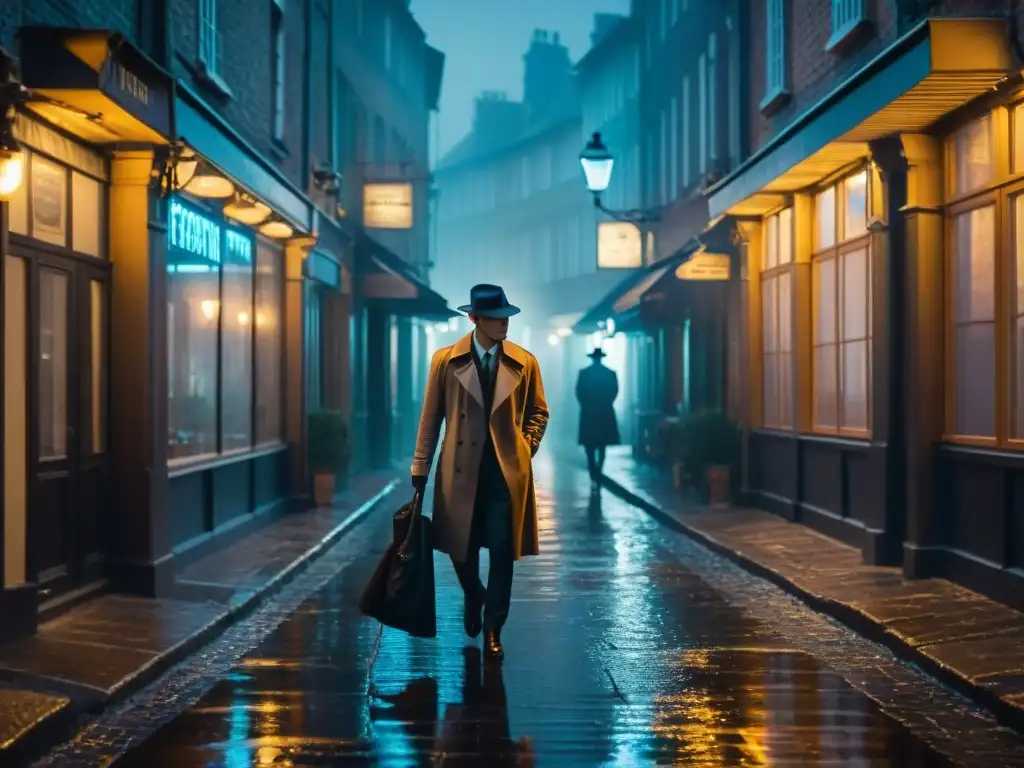 Un callejón oscuro en una ciudad europea de noche, evocando el Cine Noir Europeo detectives evolución