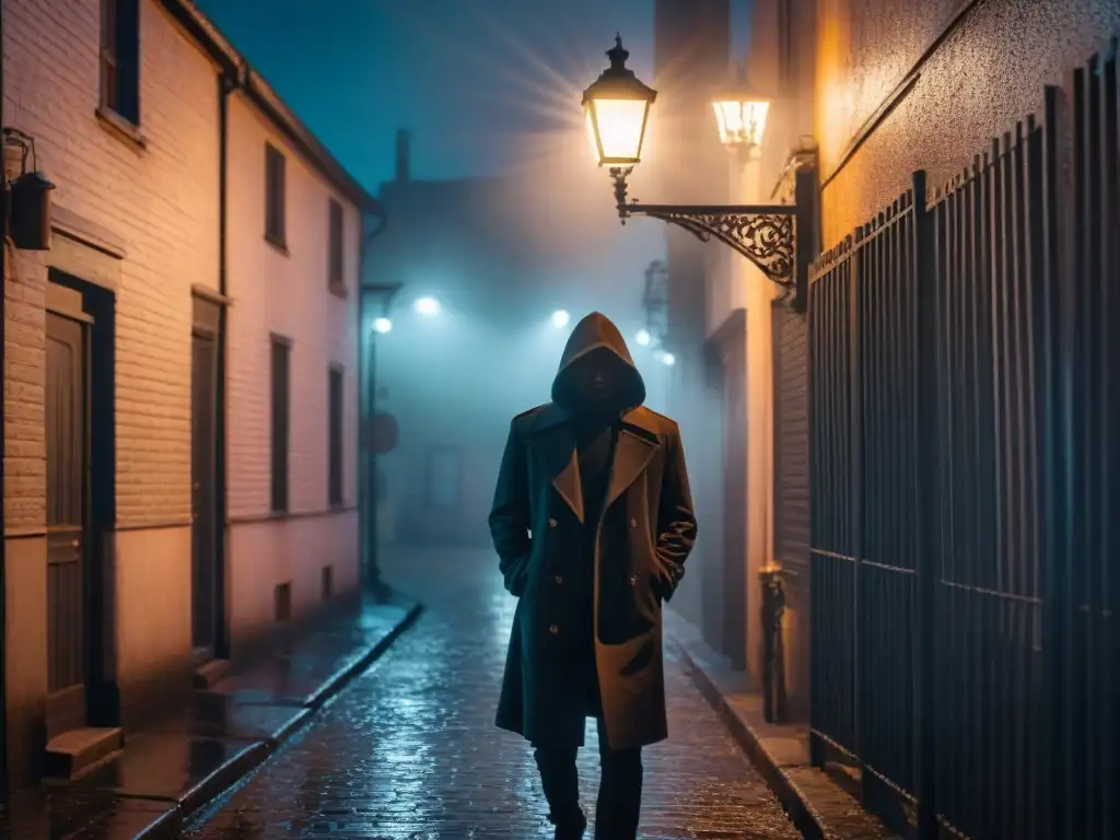 Un callejón oscuro envuelto en niebla espesa