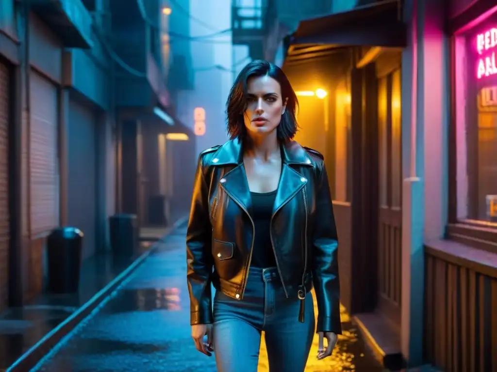 Jessica Jones en un callejón oscuro, lista para descubrir pistas en una misteriosa serie de detectives