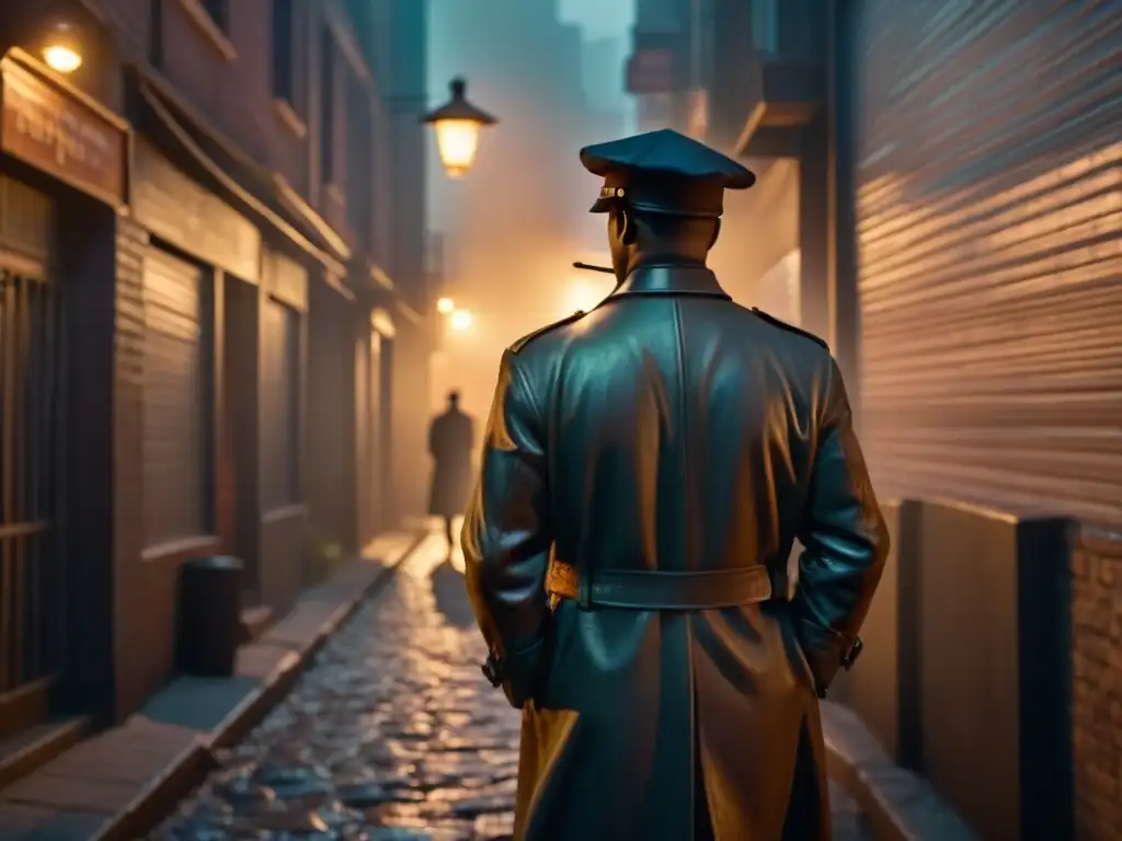 Un callejón sombrío en la ciudad, iluminado por una tenue farola