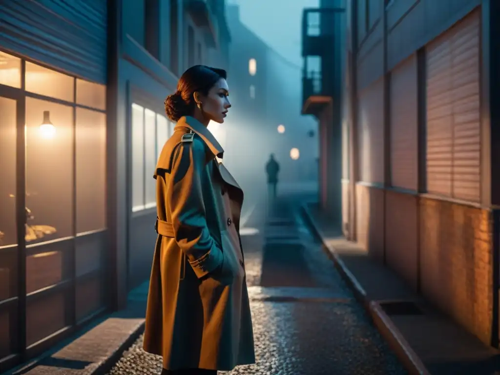 Un callejón sombrío de noche iluminado por una lámpara solitaria