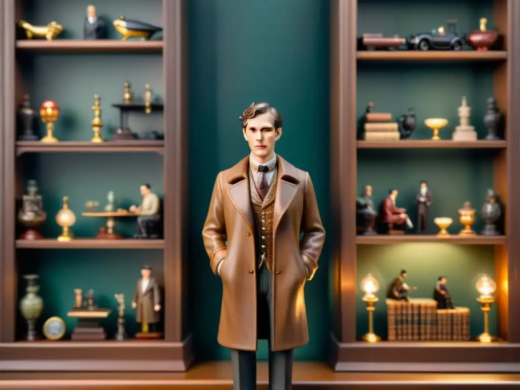 Coleccionismo de figuras de Sherlock Holmes detectives en una habitación misteriosa y nostálgica