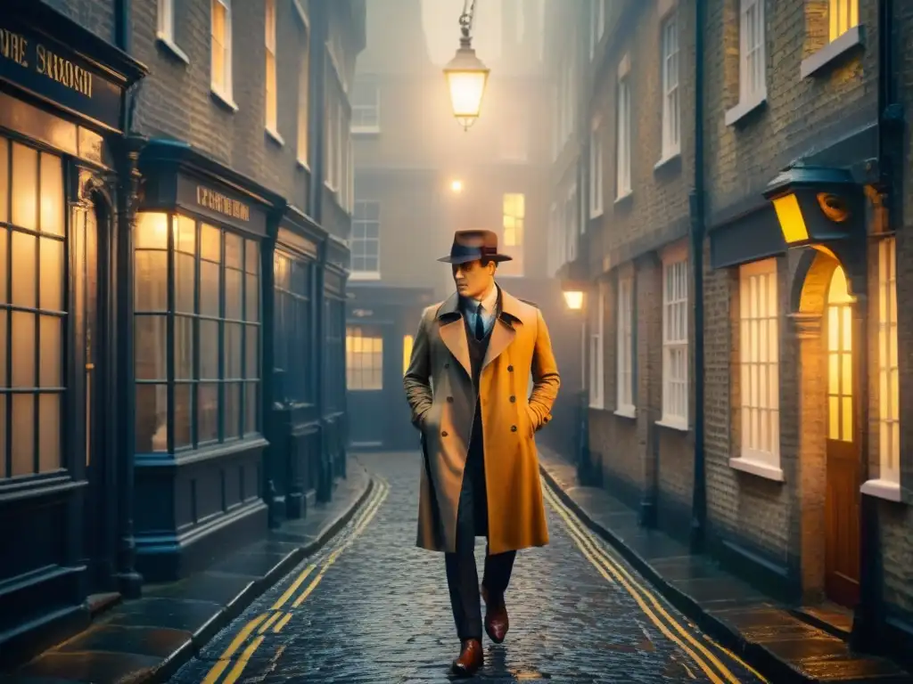 Misterioso detective en callejón de Londres: misterio y suspense Un detective en un callejón londinense, misterio británico detectives evolución