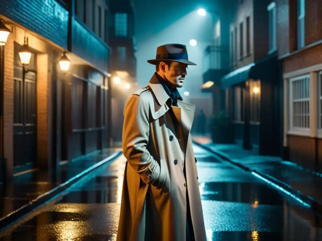 Un detective en la lluvia, bajo la luz de un farol, evocando la Revolución del género detectivesco en streaming