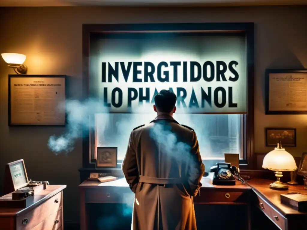 Un detective de lo paranormal en su oficina de los años 40, listo para tours paranormales detectives cine televisión