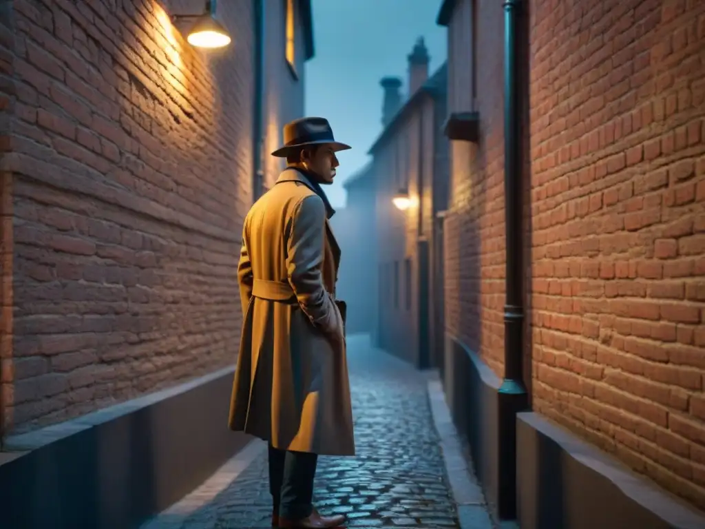 Un detective en la penumbra de un callejón, evocando Tours de detectives en cine