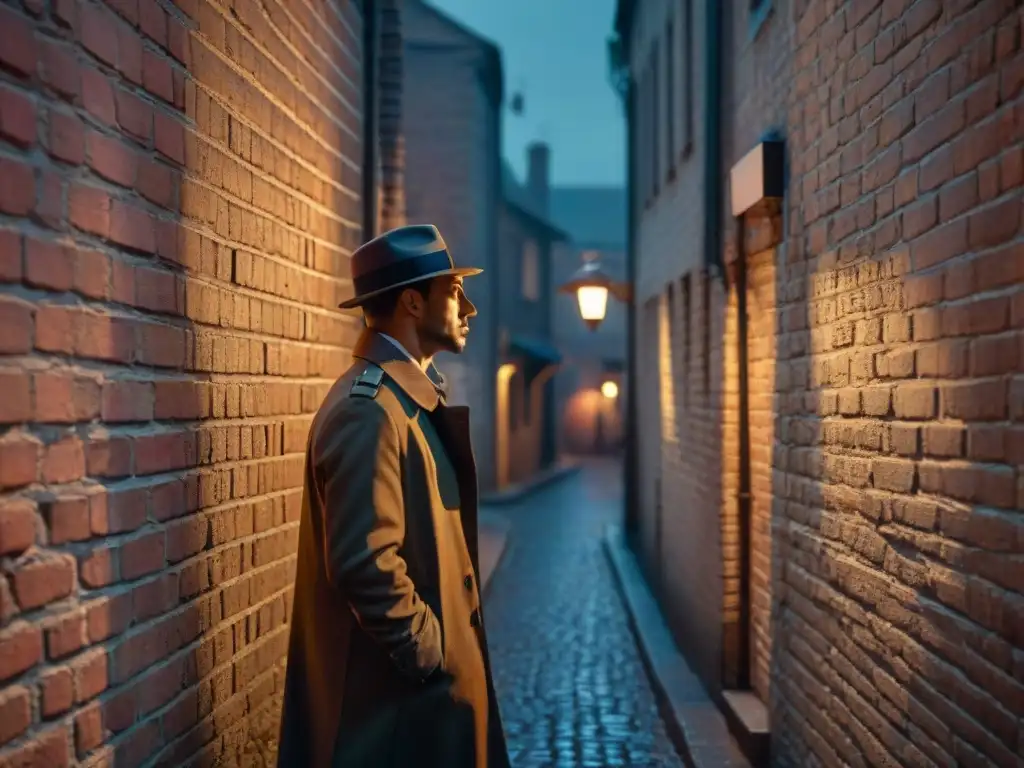 Un detective real en serie, en un callejón nocturno iluminado por luces de neón