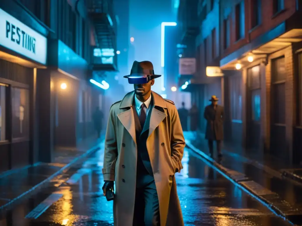 Un detective solitario en un callejón oscuro, con realidad virtual para resolver crímenes