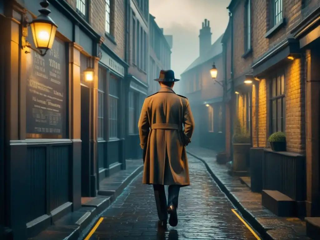 Un detective solitario en un callejón oscuro de Birmingham en los años 20, evocando el mundo de intriga de Peaky Blinders