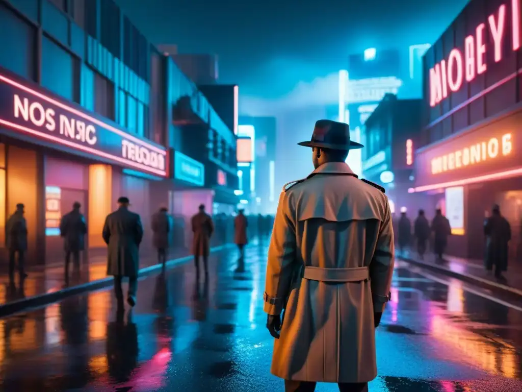 Un detective solitario en un mundo futurista, bajo la lluvia de neón de la ciudad