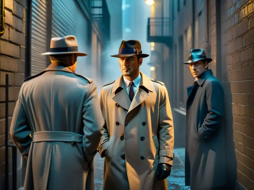 Detectives en la sombra: intrigante colaboración Dos detectives de cine y televisión en un callejón oscuro, unidos por la intriga en estilo noir
