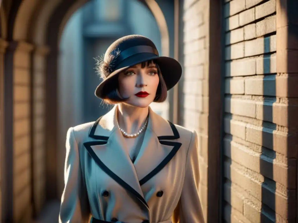 La elegante detective Miss Fisher, en un callejón oscuro con atmósfera de Film Noir, sostiene un revólver vintage