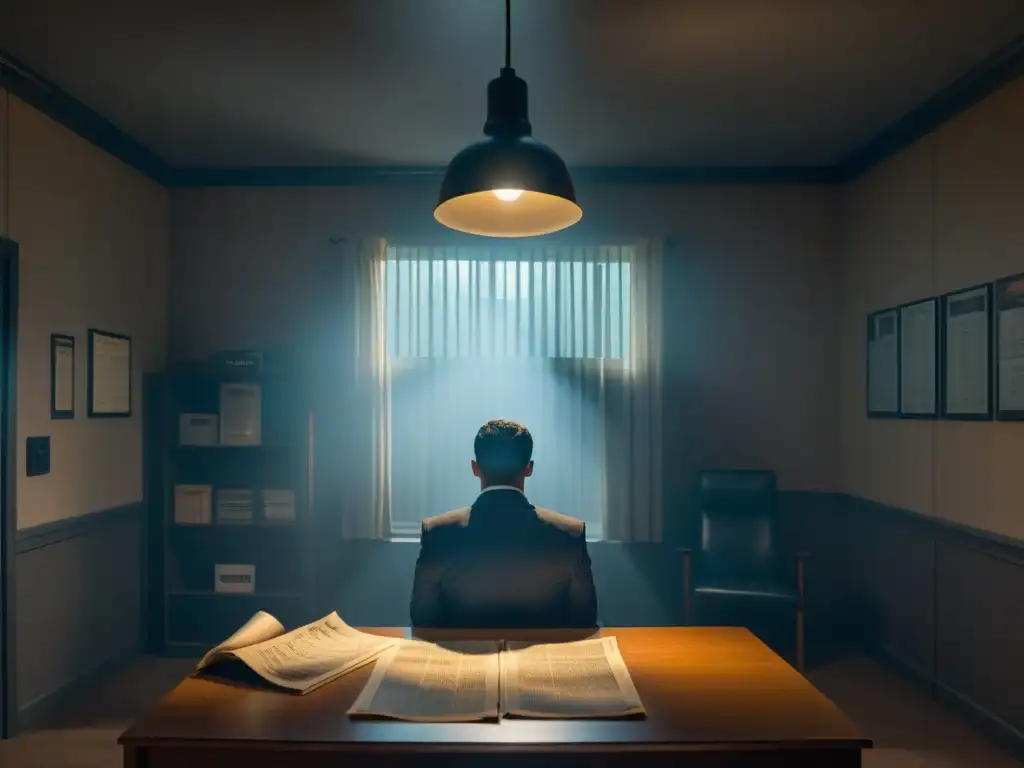 Enigmática silueta en sala de interrogatorio, con coleccionables Mindhunter asesinos psique