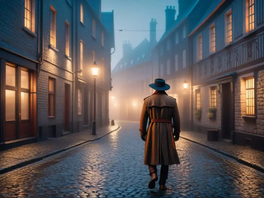 Misterio nórdico: sombras, niebla y símbolos antiguos Enigmático callejón nórdico con símbolos antiguos y una figura misteriosa bajo la luz, evocando misterios nórdicos detectives cine televisión