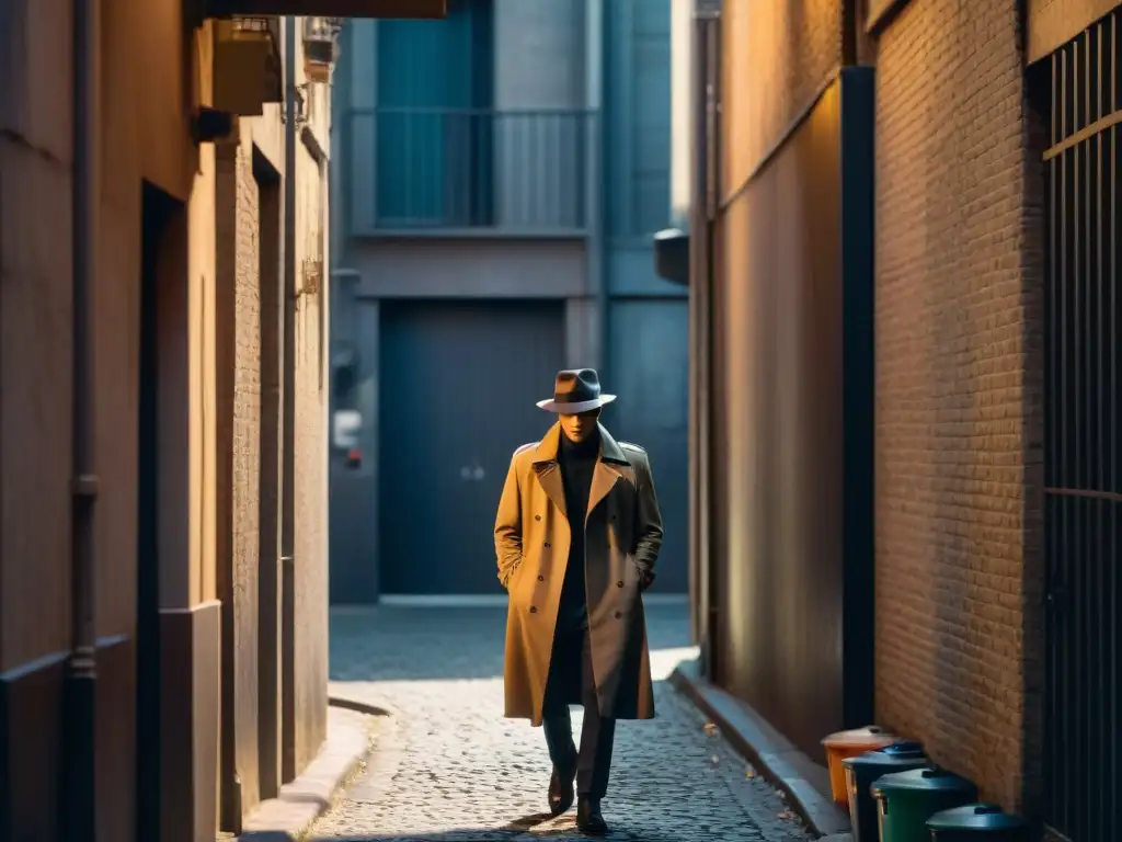 Enigmático personaje en sombras de un callejón oscuro, inspirado en el cine noir