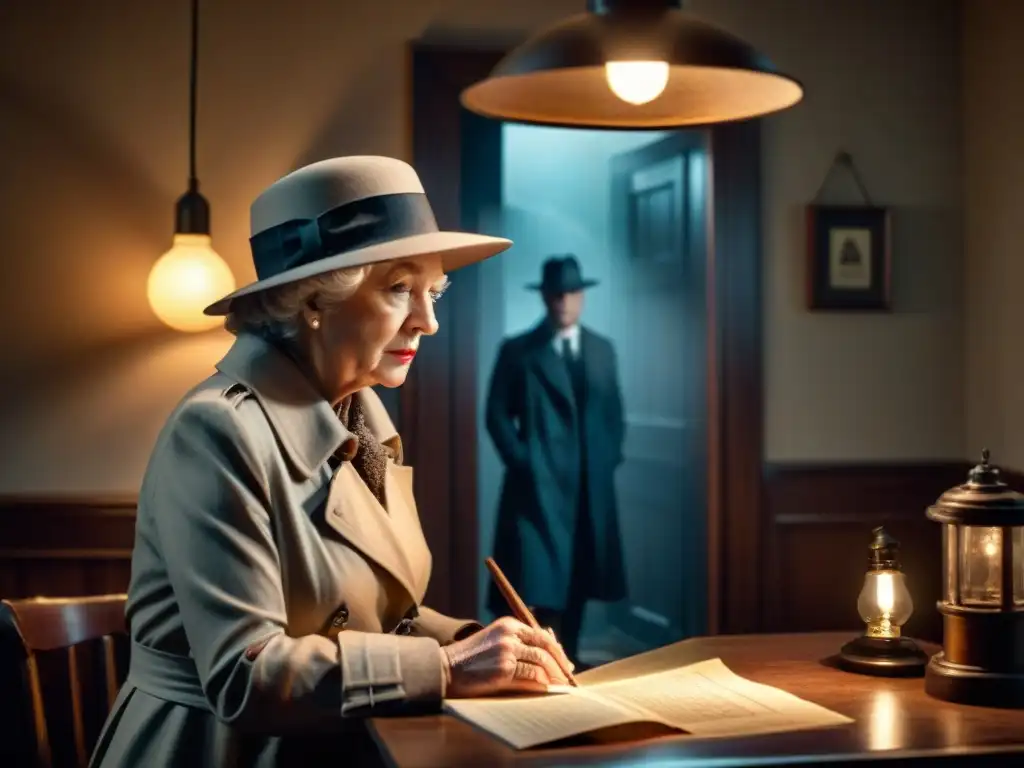 Escena intrigante con el método de investigación de Miss Marple en estilo Film Noir