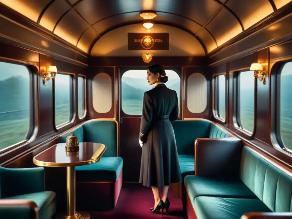 Escena de misterio en el Orient Express con sombras y figura misteriosa