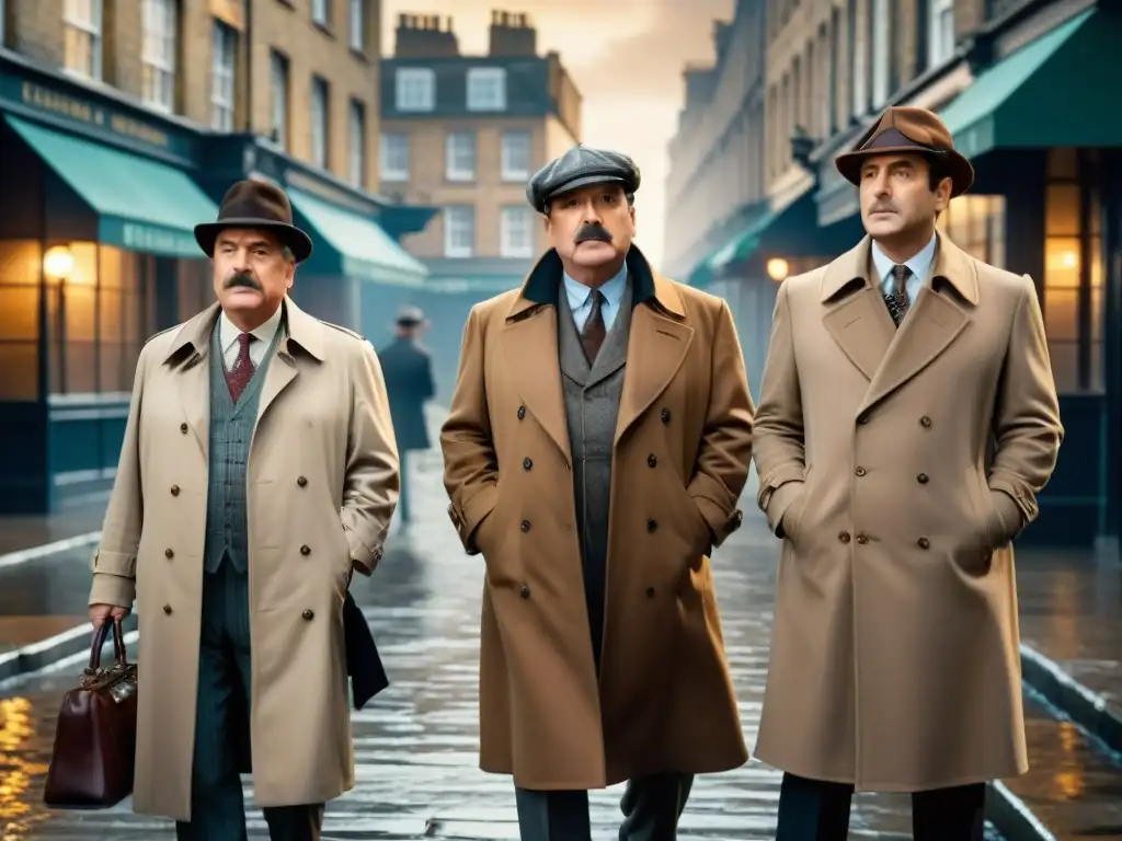 Un grupo de detectives icónicos del cine y la televisión en un estilo Film Noir, con una atmósfera misteriosa