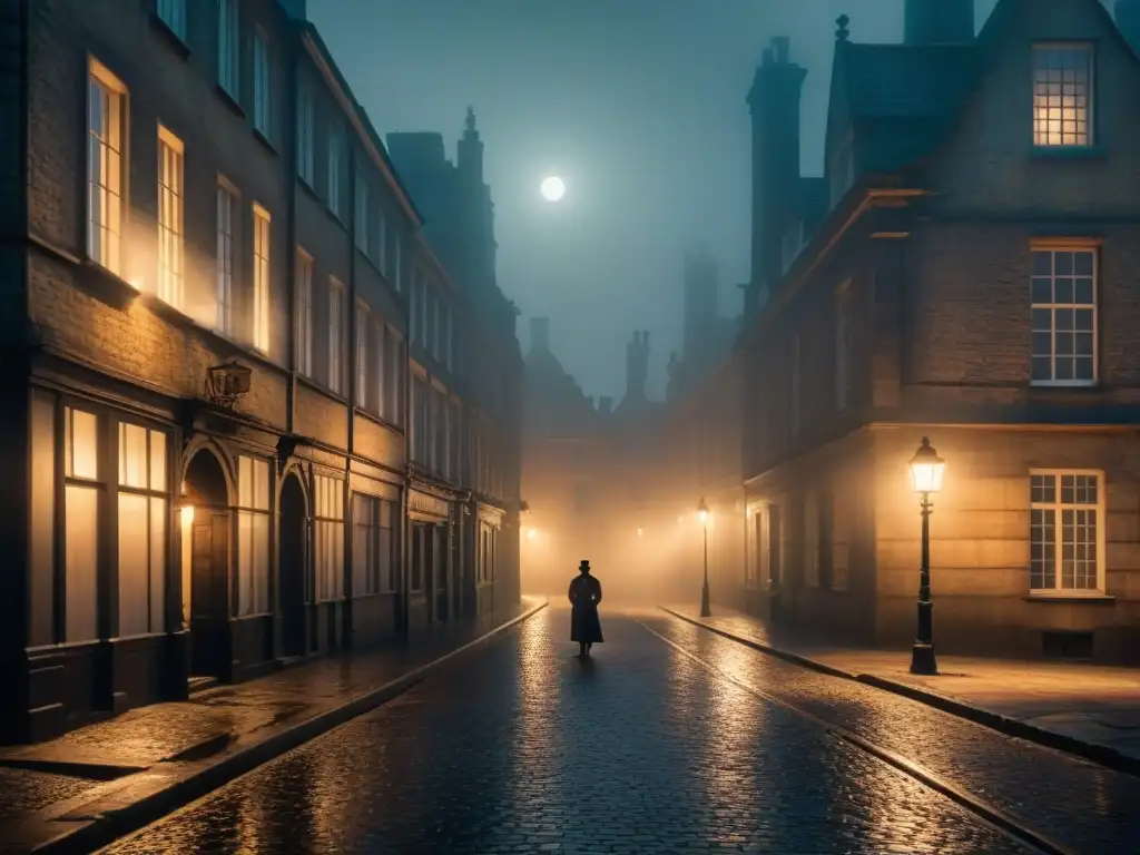 Misterioso callejón nocturno: figuras en la niebla bajo la luz tenue En la misteriosa noche de cine noir, la guía adaptación historias misterio cine cobra vida