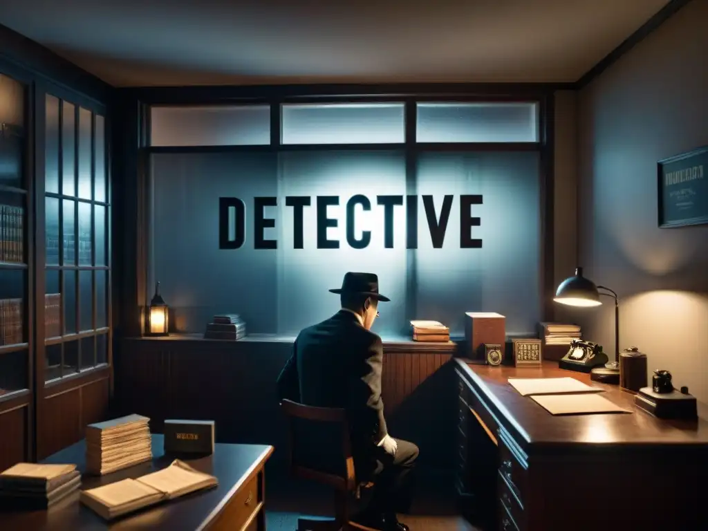 Un misterioso despacho de detective con elementos clásicos de Film Noir