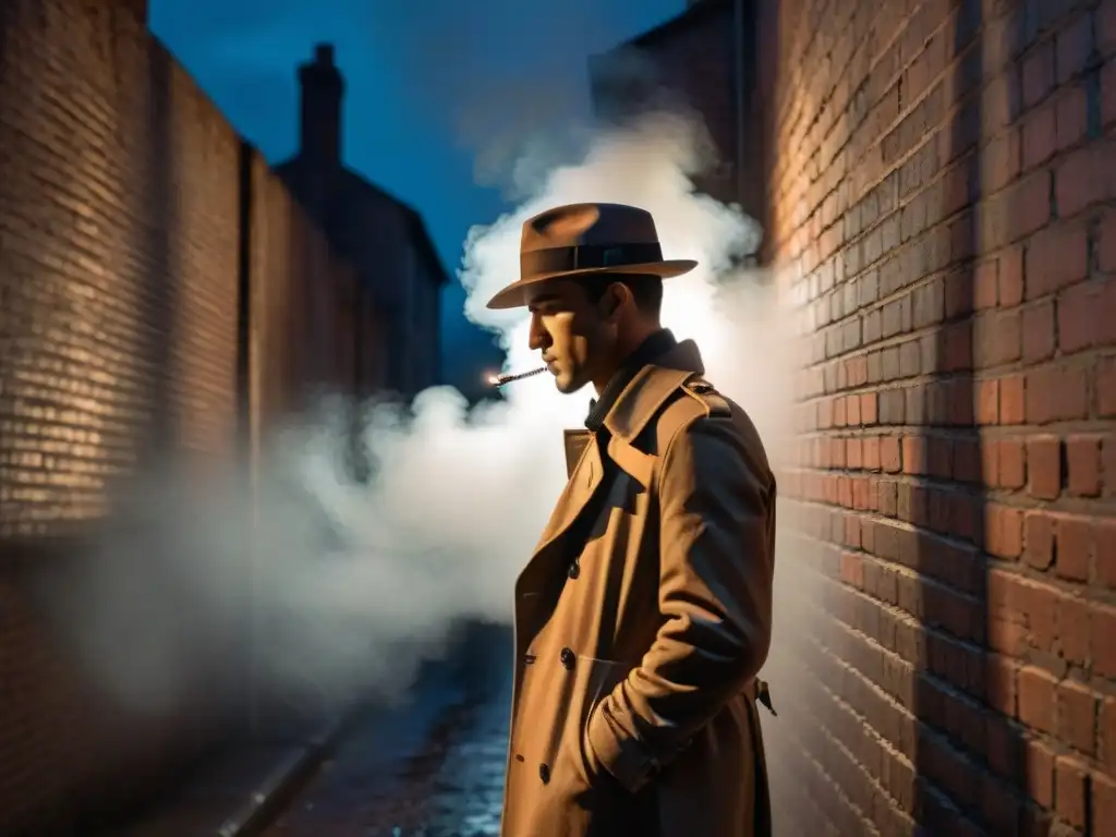 Un misterioso personaje fumando en un callejón sombrío, evocando el surrealismo en Twin Peaks