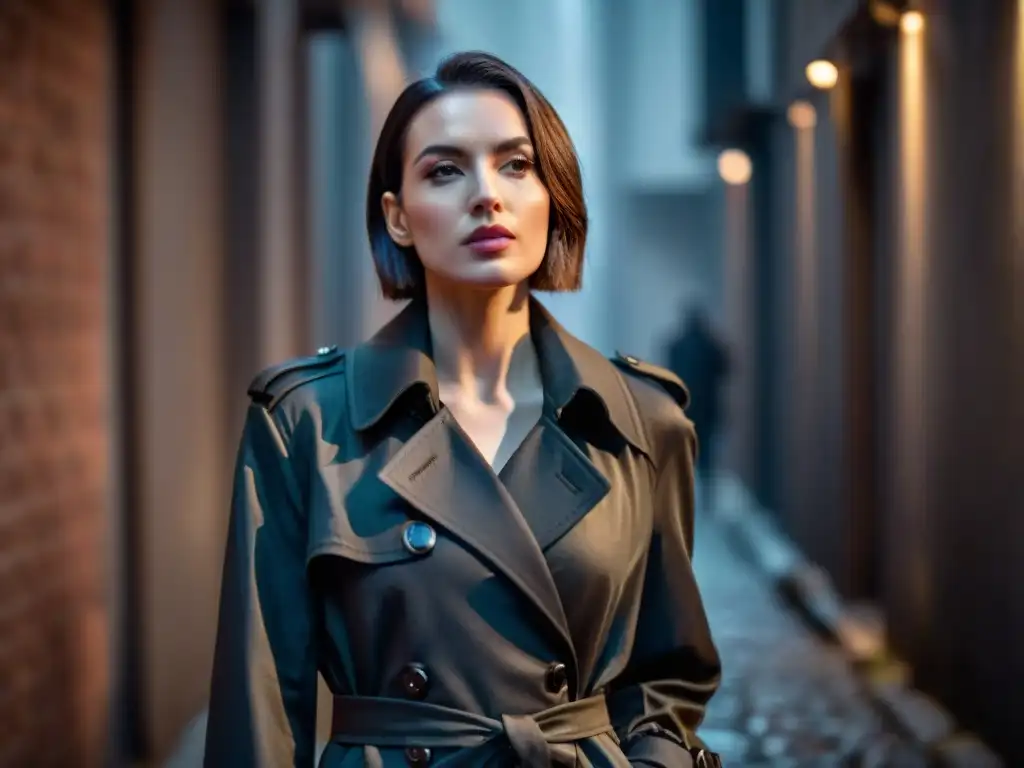 Mujer elegante en un callejón, con gadget de defensa personal