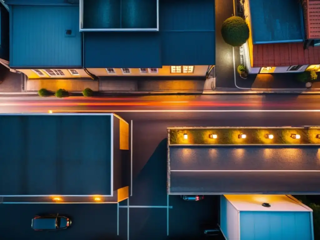 Un paisaje urbano nocturno desde un dron, inspirado en el cine noir