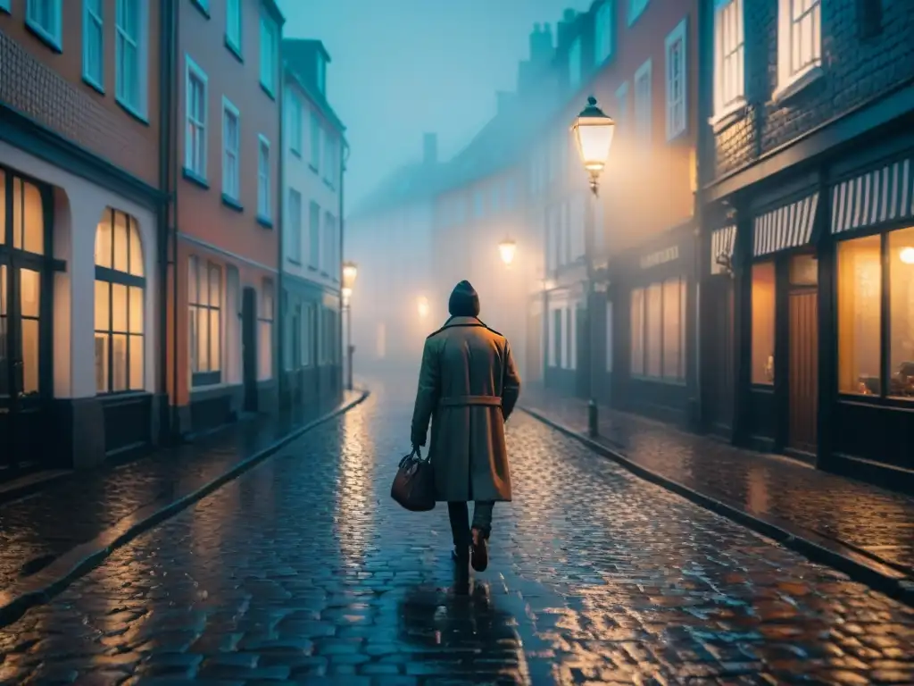 Un paseo solitario en la noche de una ciudad escandinava, envuelta en misterio y neblina